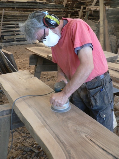 Planed & Prepared Timber. Sanding a Walnut board